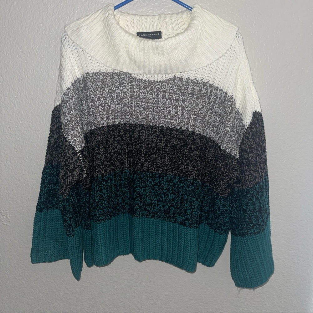 Lane Bryant Green and Gray Cowl Neck Sweater